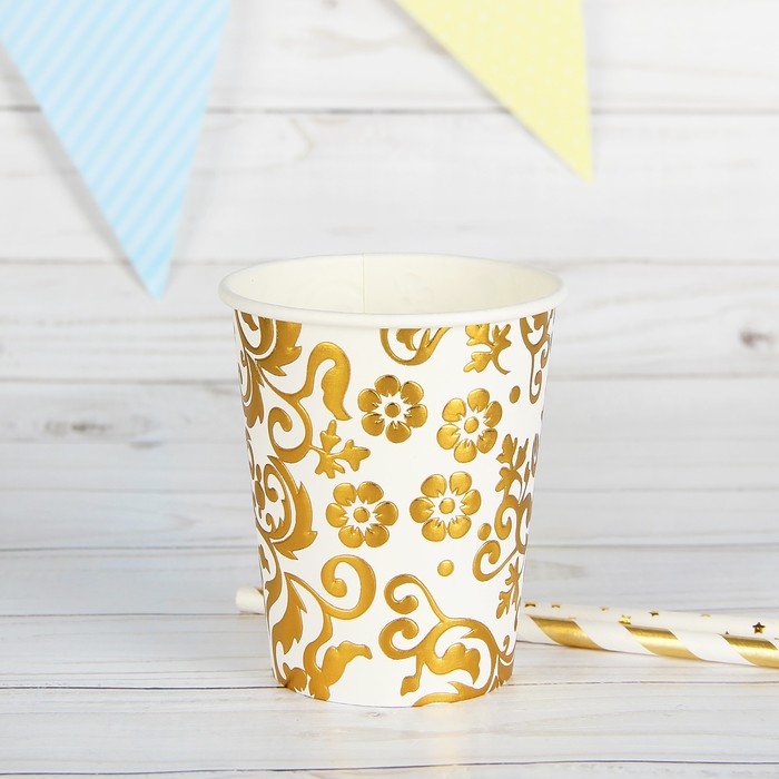 Стакан бумажный "Узор" золото (набор 6 шт)