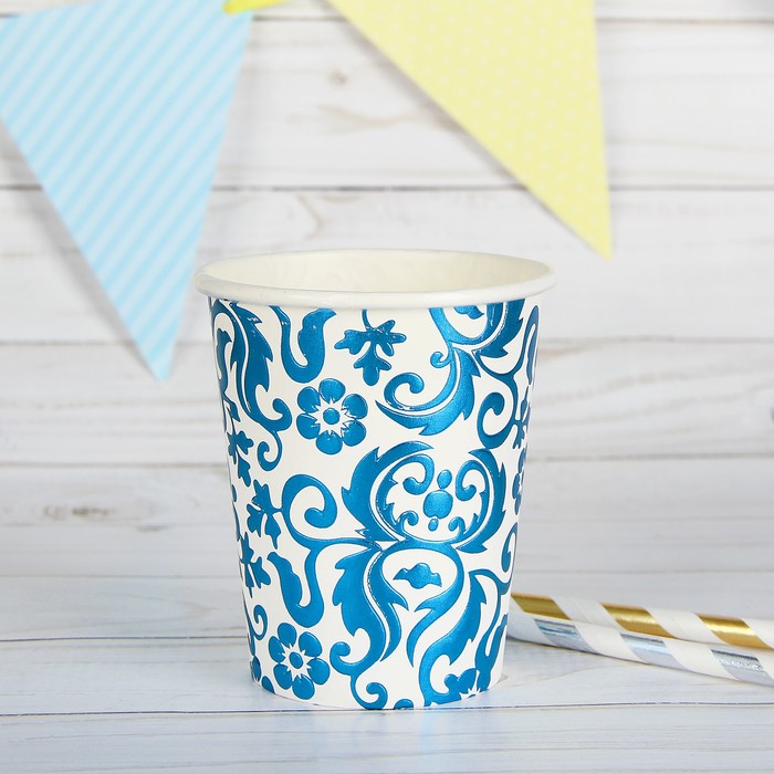 Стакан бумажный "Узор" синий (набор 6 шт)