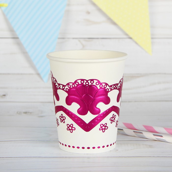 Стакан бумажный "Орнамент" цвет малиновый (набор 6 шт)