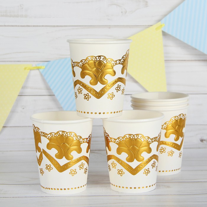 Стакан бумажный "Орнамент" цвет золото (набор 6 шт)
