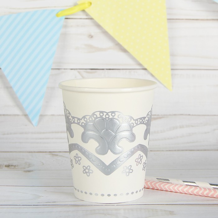 Стакан бумажный "Орнамент" цвет серебро (набор 6 шт)