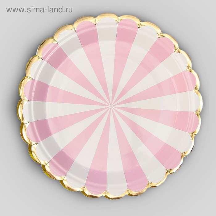 фото Тарелка бумажная «полоска», набор 6 шт., цвет розовый и белый страна карнавалия