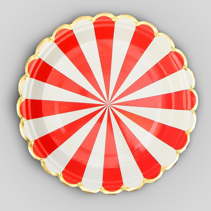 Тарелка бумажная "Полоска" цвет красный и белый (набор 6 шт)