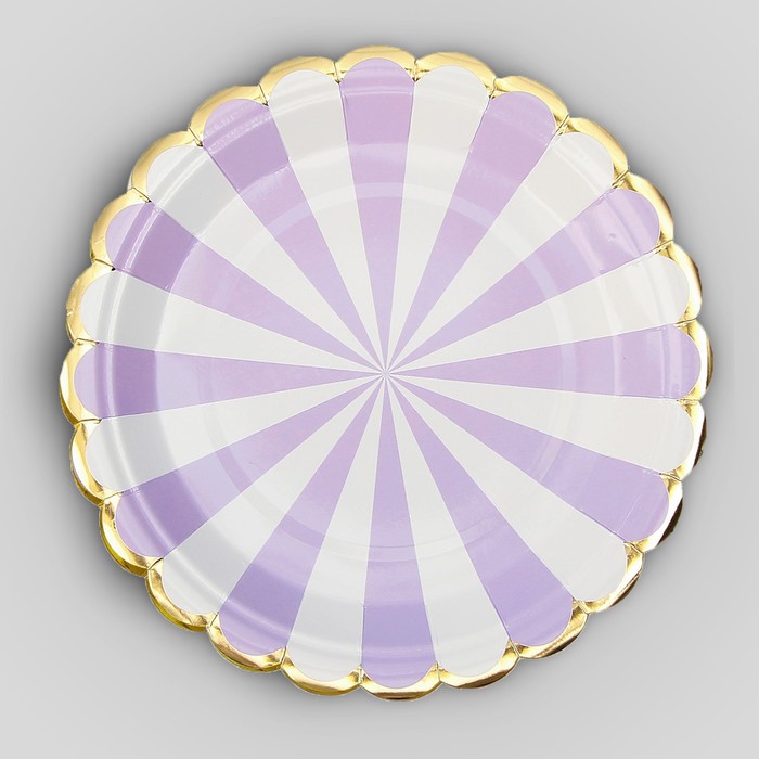Тарелка бумажная "Полоска" цвет сиреневый и белый (набор 6 шт)