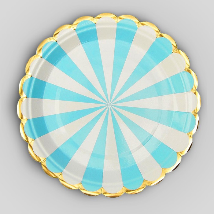 Тарелка бумажная "Полоска" цвет голубой и белый (набор 6 шт)