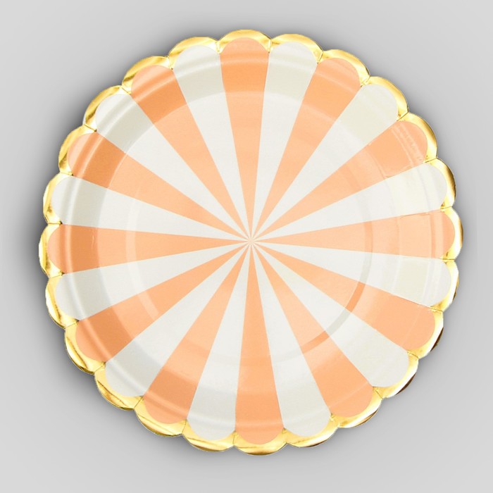 Тарелка бумажная "Полоска" цвет оранжевый и белый (набор 6 шт)