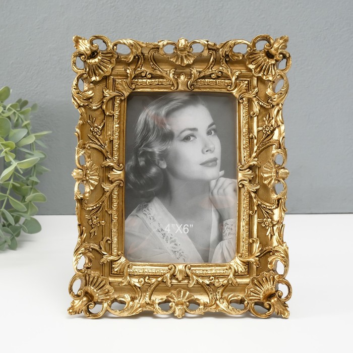 Фоторамка полистоун 10х15 см "Аурелия" золото 22х17,5 см