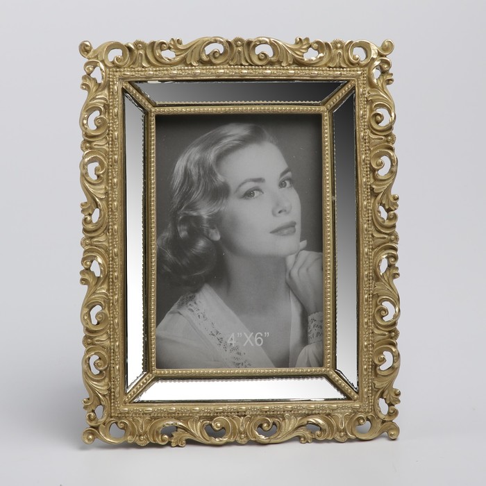 Фоторамка полистоун 10х15 см "Эллиот" золото с зеркальными вставками 22х17 см