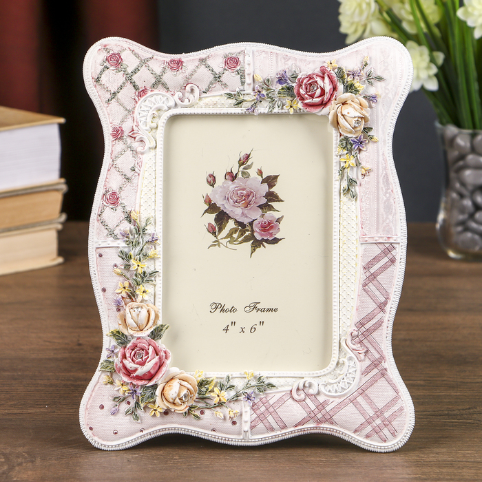 Фоторамка полистоун 10х15 см "Розы и клетка" стразы 23х18 см