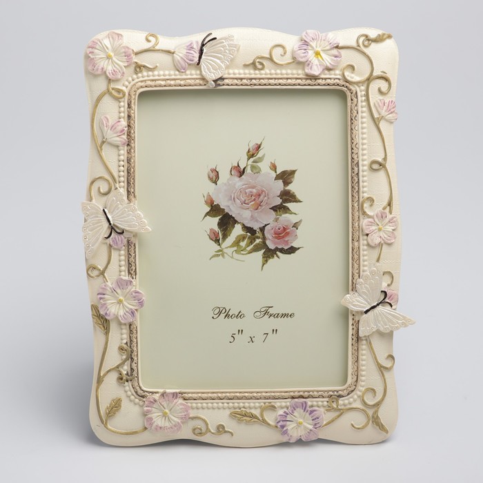 Фоторамка полистоун 13х18 см "Бабочки и анютины глазки" 23х17,2 см