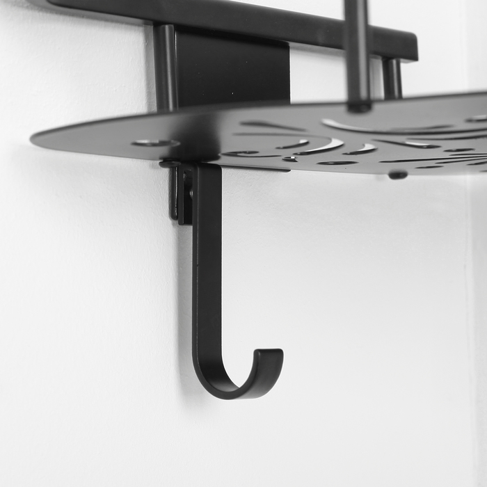 Полка угловая с крючками 28,6х21,5х4,8 см, алюминий, цвет черный