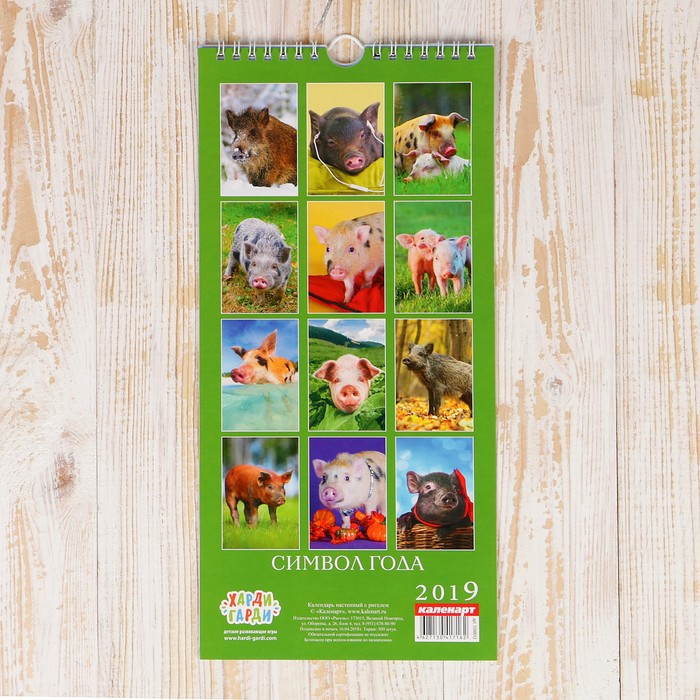Календарь перекидной, ригель и пружина "Символ года - 3" 2019 год, 16,5х34см