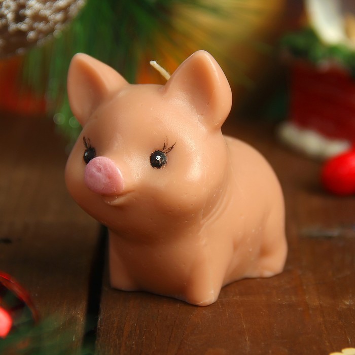 Свеча новогодняя "Хрюшка" бежевая, 6х6,3см