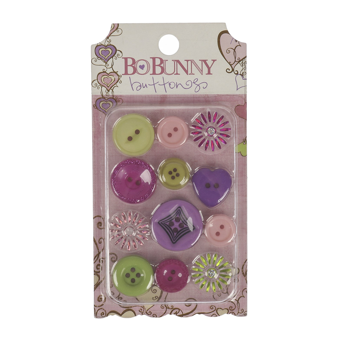 Набор декоративных пуговиц BoBunny "Smoochable"  (12 шт) от 1 до 3 см