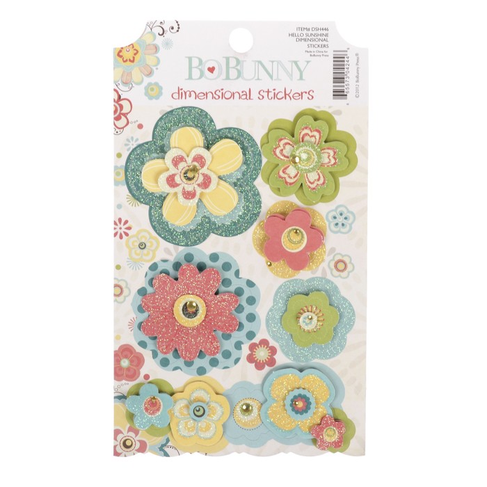 Стикеры-украшения BoBunny Hello Sunshine Dimensional Sticker (набор 7шт) 5,5х5,5 см, 3х3 см 36912
