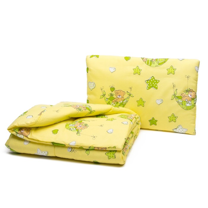 Комплект в кроватку: одеяло 110х140 см, подушка 40х60 см, мишки в гамаке жёл, хл100% бязь