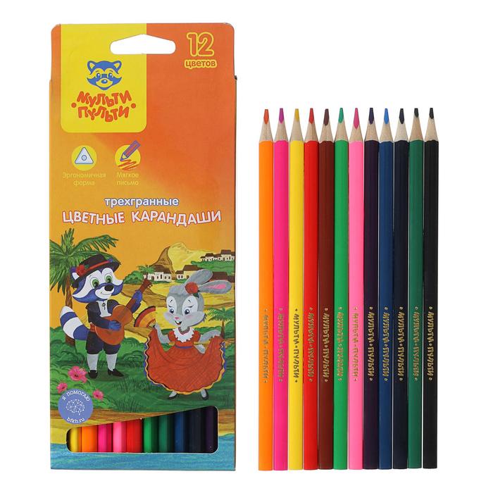 Карандаши цветные 12 цветов Мульти-Пульти «Енот в Испании»