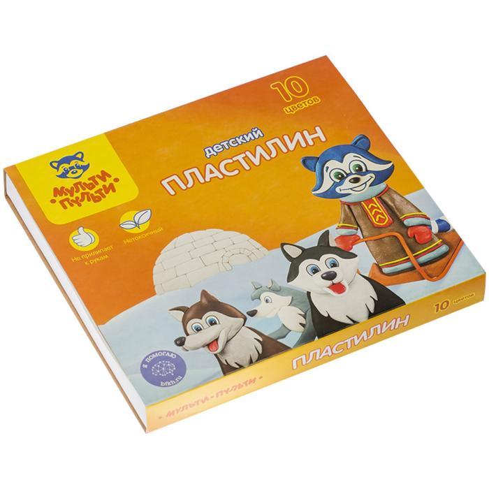 Пластилин 10 цветов 150 г Мульти-пульти Енот на Аляске со стеком картонная упаковка 79₽