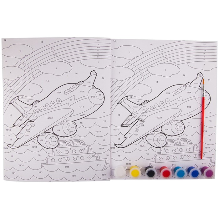 Раскраска по номерам А4 Мульти-Пульти «Самолёт» + акриловые краски 238473