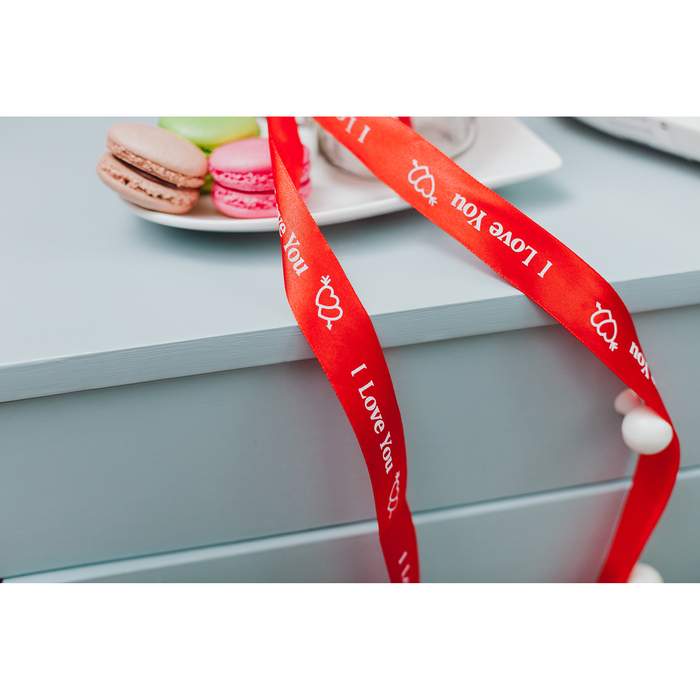 Лента атласная "I Love You ", 25мм, 22±1м, №26, цвет красный