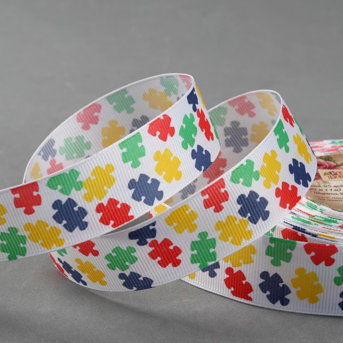 Лента репсовая "Пазлы", 25мм, 22±1м, цвет белый