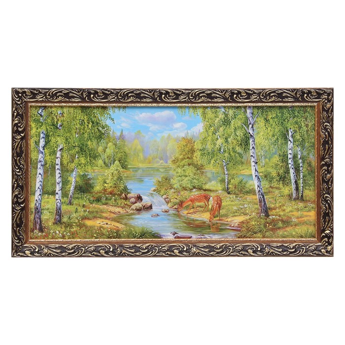 Картина "Речка в берёзовом лесу" 40*75 см