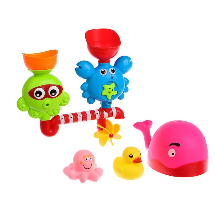 Набор игрушек для ванны «Морские друзья - мельница», ковш, 2 игрушки игрушки для ванны курносики набор игрушек для ванны морские животные 4 шт