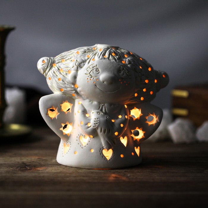 Подсвечник декоративный "Ангел с птицей счастья" 14 см