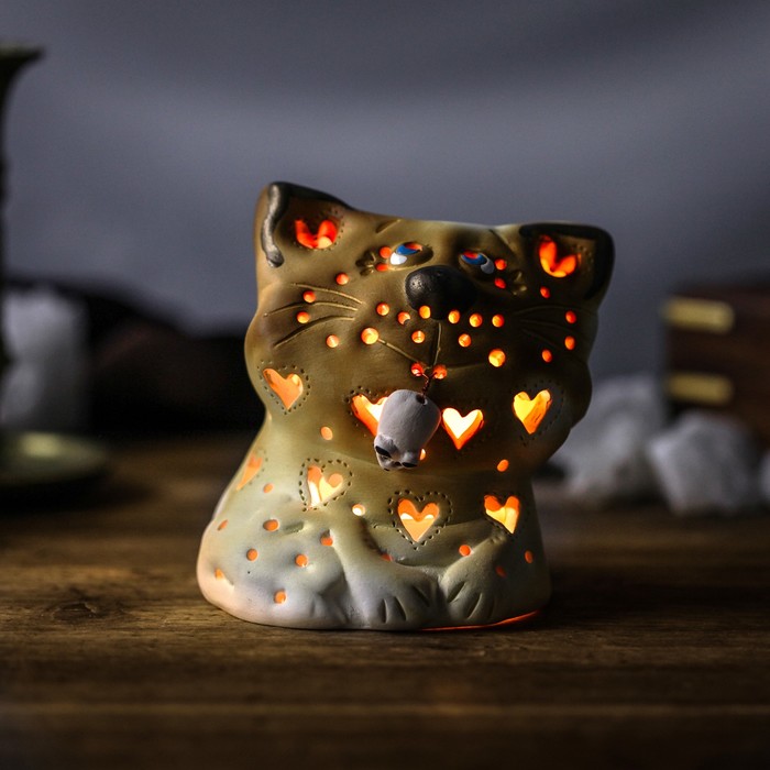 Подсвечник декоративный "Влюбленный кот" 15см, микс