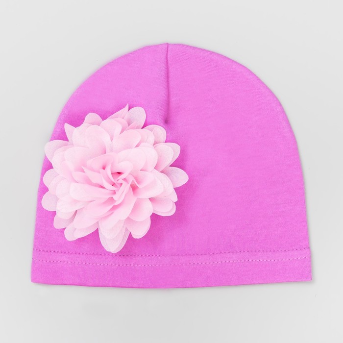 Шапка детская "Цветочек" сиреневая с розовым цветком, р-р 52, 100% хл, интерлок