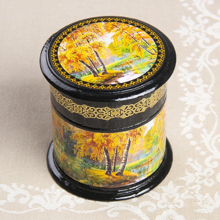 Шкатулка «Осенние берёзы», 10×11 см, лаковая миниатюра