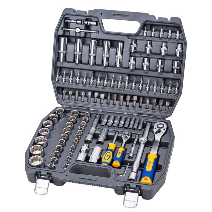 Набор инструмента KRAFT KT700680, 1/2" и 1/4" 12 гр. головки, 4-32 мм, Е4-Е24, 108 пр.