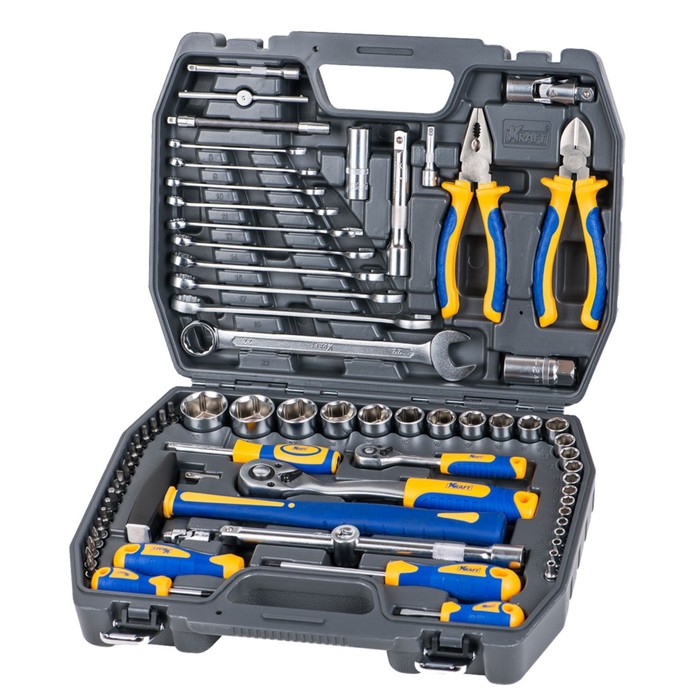 Набор инструмента KRAFT KT700677, 1/2" и 1/4" 6 гр. головки, 4-32 мм, 73 предмета, кейс