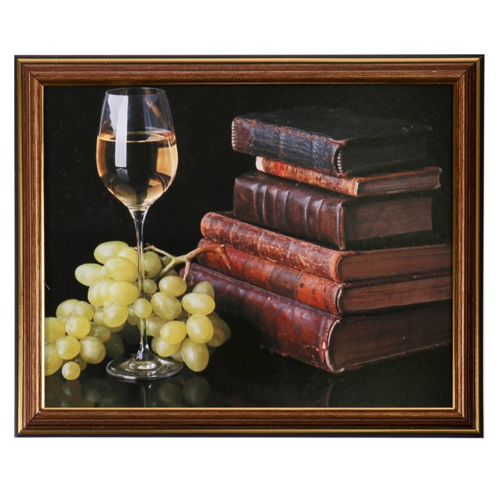 Картина "Книги и вино" 26х21 см