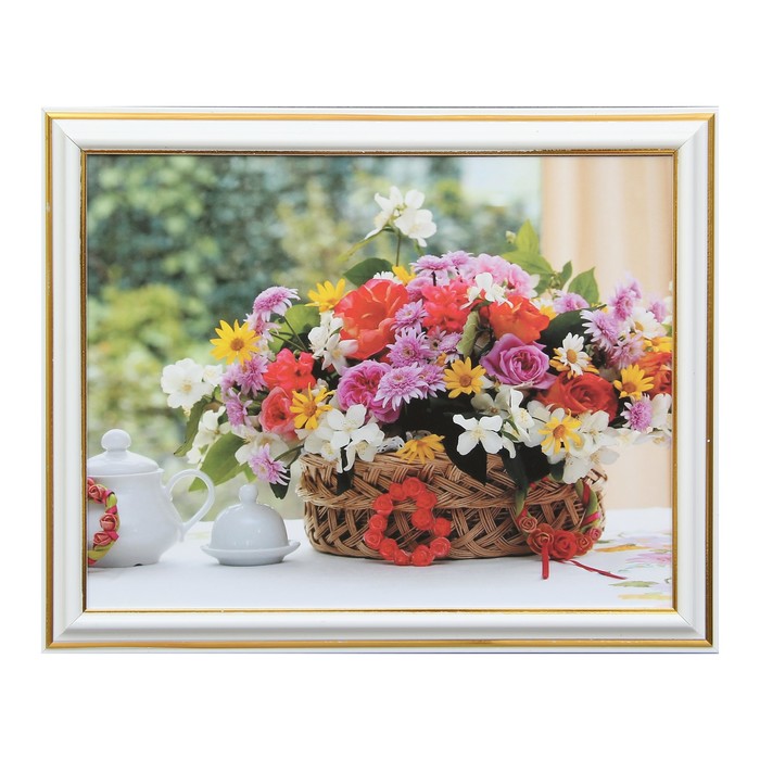 Картина "Садовые цветы в корзине" 21х26 см