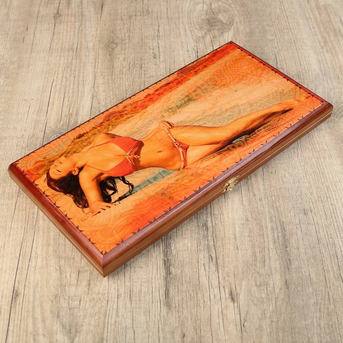 Нарды-шашки &quot;Девушка на пляже&quot; (доска дерево 40х40 см)