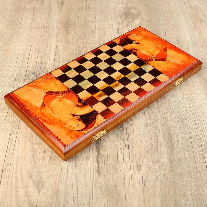 Нарды-шашки "Девушка на пляже" (доска дерево 40х40 см)