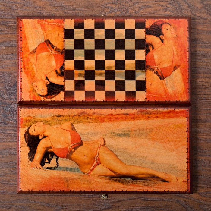 Нарды-шашки "Девушка на пляже" (доска дерево 40х40 см)