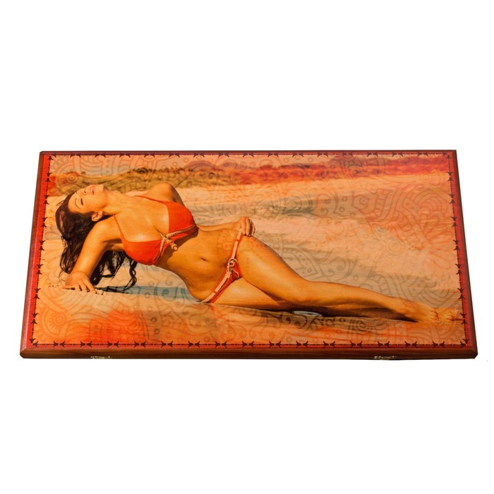 Нарды-шашки &quot;Девушка на пляже&quot; (доска дерево 60х60 см)