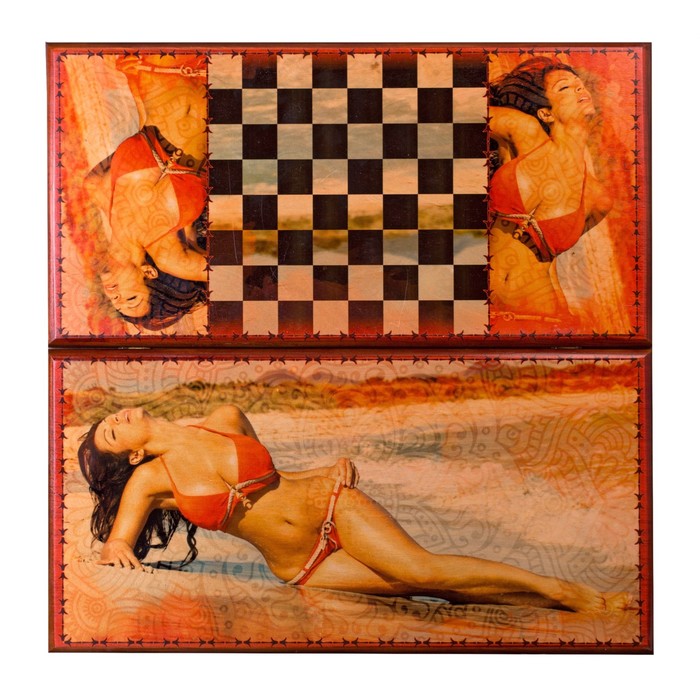 Нарды-шашки "Девушка на пляже" (доска дерево 60х60 см)