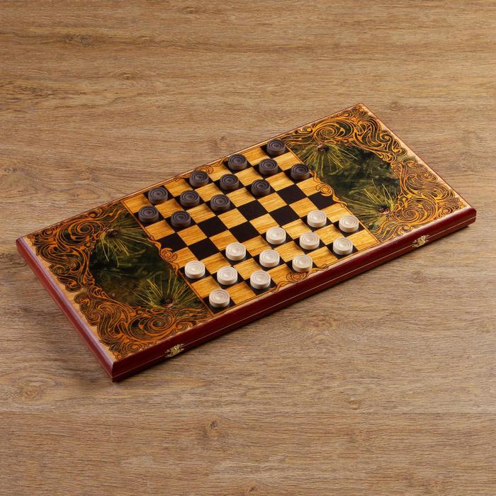 Нарды-шашки "Таежный волк" (доска дерево 60х60 см)