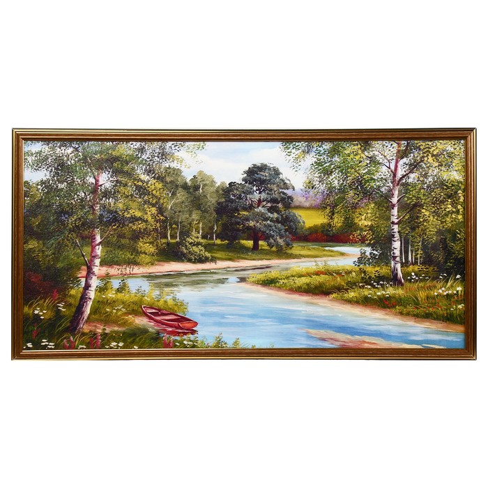 Картина "Лодочка у реки" 36х73 см