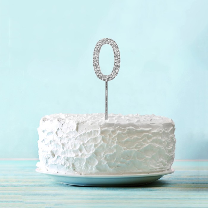 Топпер для торта "0" со стразами, цвет серебро