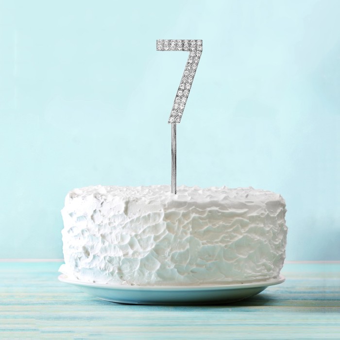 Топпер для торта "7" со стразами, цвет серебро