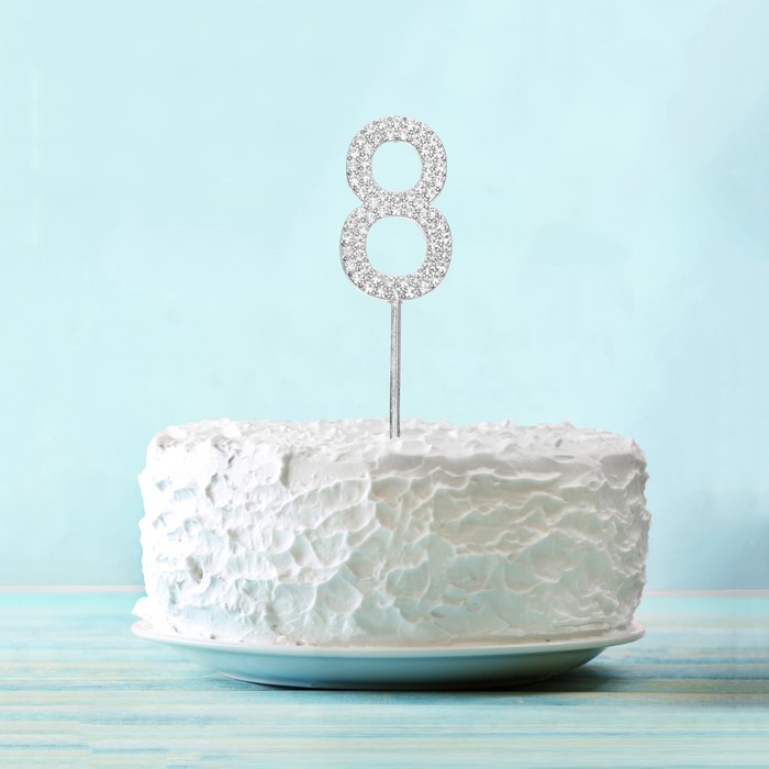 Топпер для торта "8" со стразами, цвет серебро