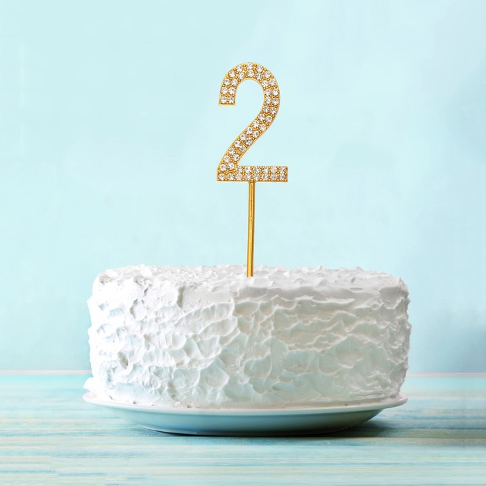 Топпер для торта "2" со стразами, цвет золото