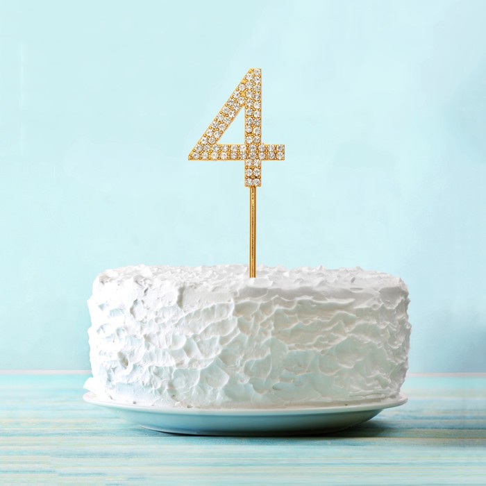Топпер для торта "4" со стразами, цвет золото