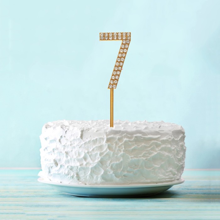 Топпер для торта "7" со стразами, цвет золото