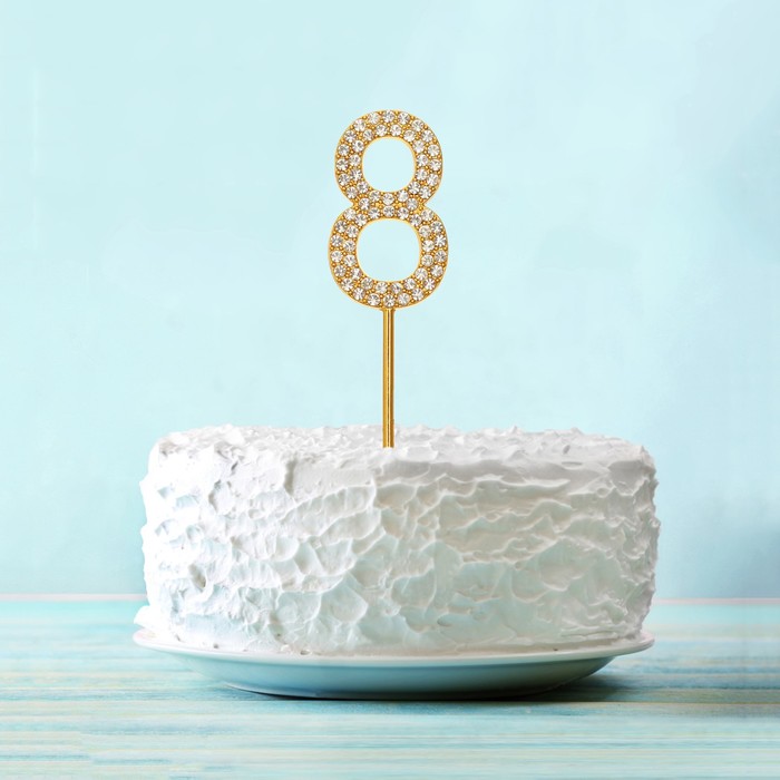 Топпер для торта "8" со стразами, цвет золото