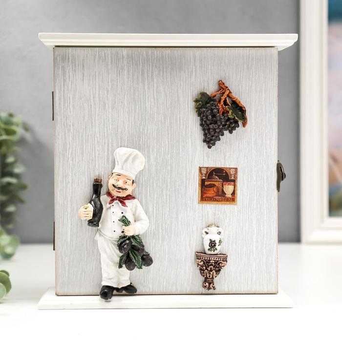 Ключница дерево 6 крючков "Повар из Греции" 22,5х21х6,5 см